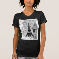 Colagem francesa da cena da torre Eiffel de Paris camisetas