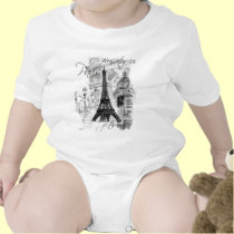 Colagem francesa da cena da torre Eiffel de Paris camisetas