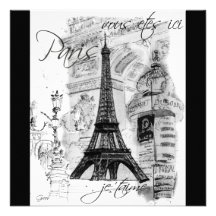 Colagem preta & branca da torre Eiffel de Paris Convite Personalizado