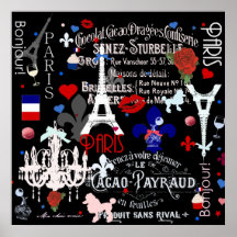 Colagem preta francesa moderna de Paris Poster
