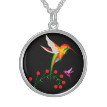 Colar do colibri & da prata esterlina das bagas