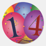 Comemore o 14o aniversário adesivo em formato redondo