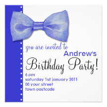 Convite azul do aniversário de BowTie