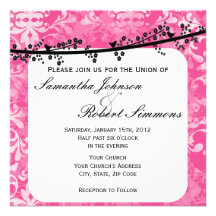Convite cor-de-rosa do casamento tema damasco