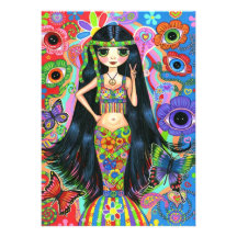 Convite da sereia da menina do Hippie