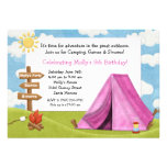 Convite de aniversário de acampamento para a menin