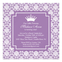 Convite de aniversário roxo da princesa Coroa