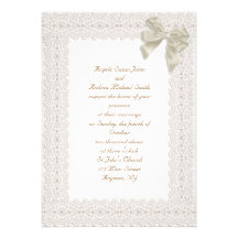 Convite de creme do casamento da beira do laço