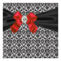 Convite de festas preto vermelho do damasco do par
