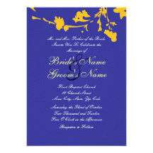 Convite floral azul e amarelo do casamento