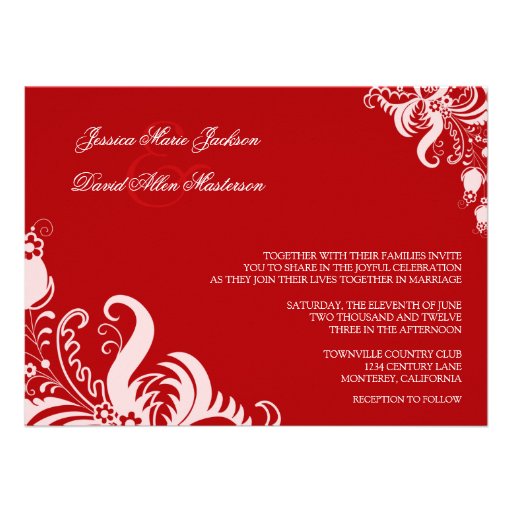 Convite floral vermelho do casamento do acento do 