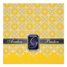 Convite Jeweled amarelo & preto do casamento da fi