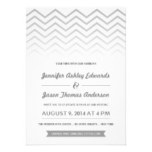 Convites cinzentos do casamento de Ombre Chevron