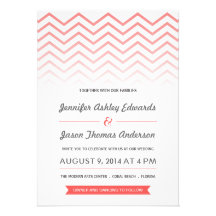 Convites corais do casamento de Ombre Chevron