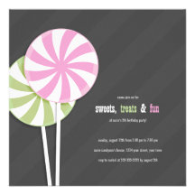 Convites de festas cor-de-rosa & verdes dos piruli