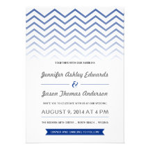 Convites do casamento de Ombre Chevron dos azuis m