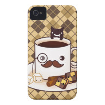 Copo de café bonito do bigode no argyle marrom iPhone 4 capas