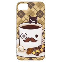 Copo de café bonito do bigode no argyle marrom capa de iPhone 5 Case-Mate