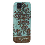 Cor damasco do vintage com área para o nome iPhone 4 capa