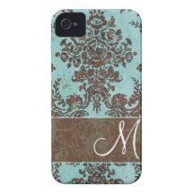 Cor damasco do vintage com monograma capas iPhone 4 Case-Mate