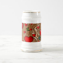 Coração com caneca de cerveja da borboleta