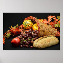 Cornucopia com frutas e pães impressão