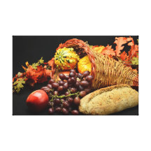 Cornucopia com frutas e pães impressão em canvas