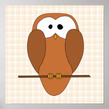 Coruja bonito de Brown, fundo bege da verificação Posters