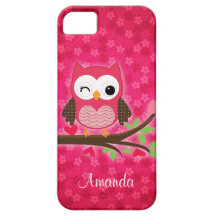 Coruja bonito do rosa quente feminino capas iPhone 5