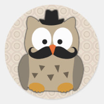 Coruja com bigode e chapéu adesivos