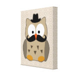 Coruja com bigode e chapéu impressão de canvas esticada
