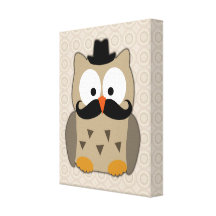 Coruja com bigode e chapéu impressão de canvas esticada