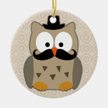 Coruja com bigode e chapéu enfeites