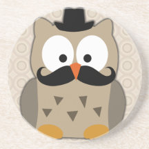 Coruja com bigode e chapéu porta copos para bebidas