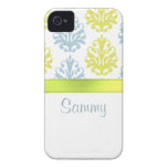 Costume branco azul do damasco da ardósia Chartreu Capa De iPhone 4 Case-Mate