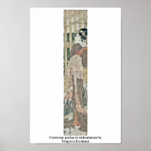 Courtesan que olha na terraplenagem por Utagawa, T Posteres