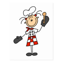Cozinheiro chefe fêmea com o camiseta e os present cartao postal