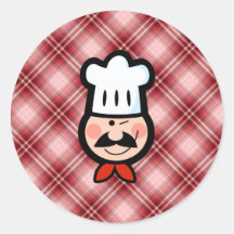 Cozinheiro chefe vermelho da xadrez adesivo redondo