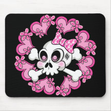 Crânio bonito e corações mouse pad