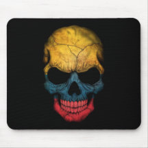 Crânio Columbian da bandeira no preto Mouse Pads