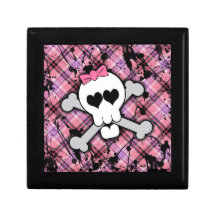 Crânio cor-de-rosa e Crossbones com corações e arc Porta Jóias