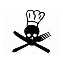 crânio da cutelaria com ícone do cozinheiro do cha cartões postais