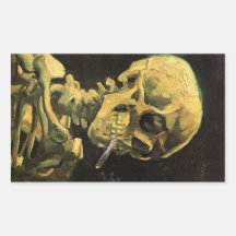 Crânio de Van Gogh com cigarro ardente, arte do vi Adesivo Retangular