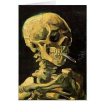Crânio de Van Gogh com cigarro ardente, arte do vi Cartao