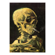 Crânio de Van Gogh com cigarro ardente, arte do vi Convites Personalizado