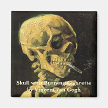 Crânio de Van Gogh com cigarro ardente, arte do vi Imã De Geladeira
