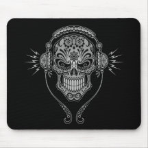 Crânio do açúcar do DJ - preto Mousepad