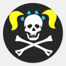 Crânio e Crossbones com tranças Adesivo Em Formato Redondo