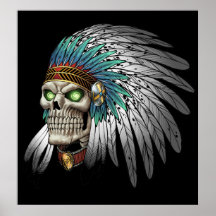 Crânio gótico tribal indiano do nativo americano pôsteres