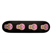 Crânio mexicano cor-de-rosa do açúcar skateboard